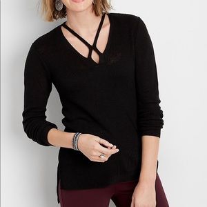 Maurices Strappy Neck Step Hem Pullover